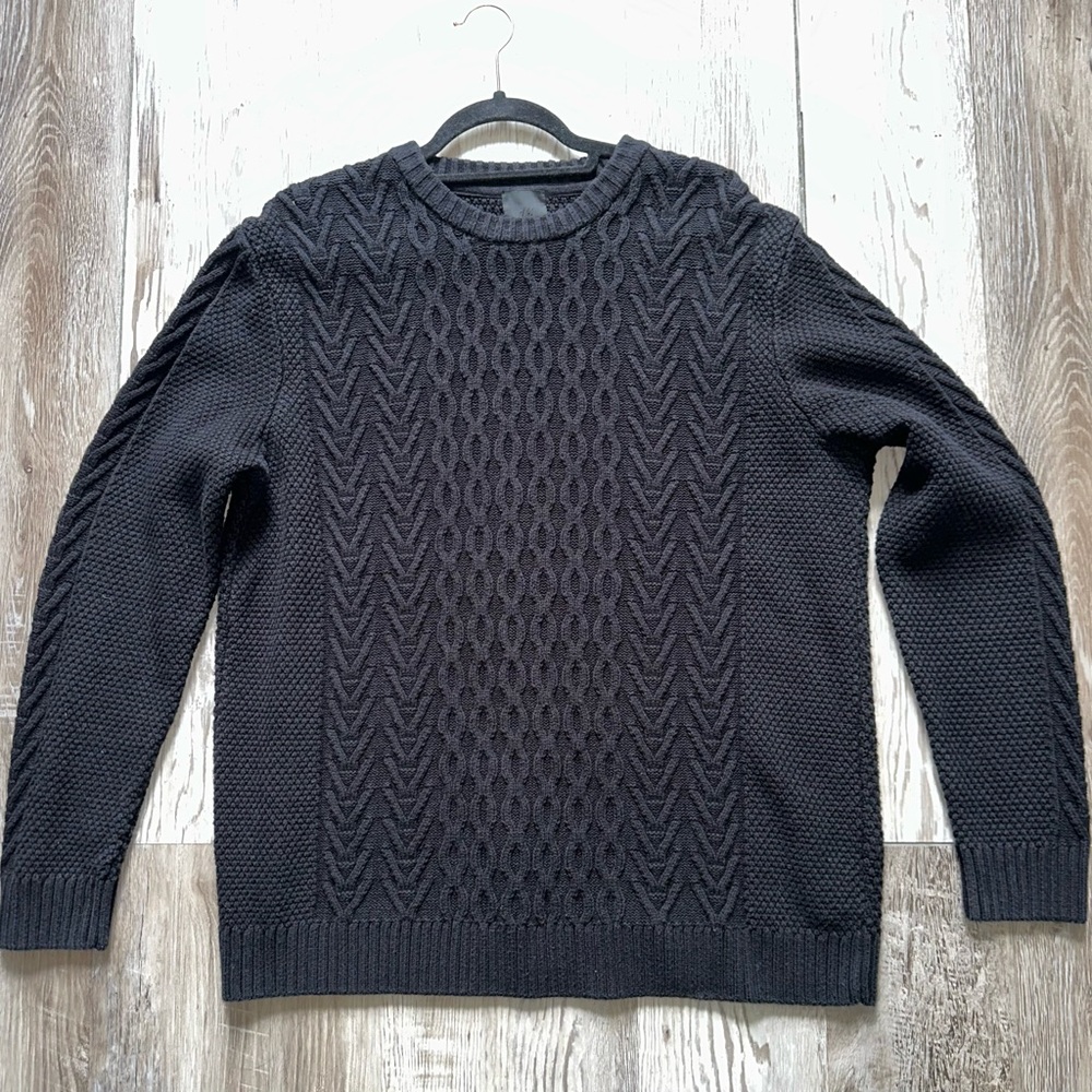 H&M Black Cable-Pattern Crewneck Sweater
